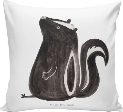 Produktbild von Mr. & Mrs. Panda Dekokissen Stinktier Sitzen - Weiß - Geschenk, Spruch, Kuschel Kissen, Wildtier, Skunk, Sofakissen, zier, Recht, 40x40, Sofa, Kuschelkissen, Büro