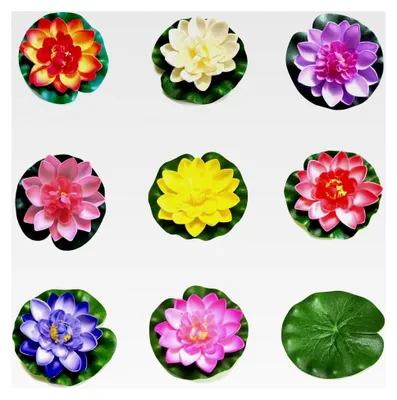 Produktbild von 13 Stück Schwimmende Künstliche Seerosen mit Realistischen Lotusblättern, 8 Farben, Durchmesser 10 cm – Künstliche Seerosen für Aquarium, Garten und Teich