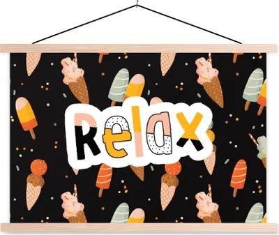Produktbild von MuchoWow® Textilposter Sommer - Eiscreme - Schwarz 60x40 cm mit holzfarbenen Rahmen - Bilder