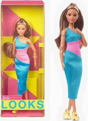 Produktbild von Mattel HJW82 - Barbie Signature Barbie Looks Puppe mit knielangem One-Shoulder-Kleid - Nr. 15