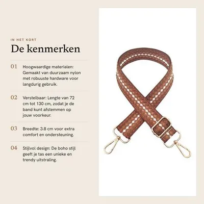Produktbild von Schultergurt Verstelbar 72-130 cm - Taschengurt Boho-Stil - Ersatz Tragegurt - Kinnband für Tasche - Widerstandsfähiges Nylon - 3,8 cm Breit - Taschengurt