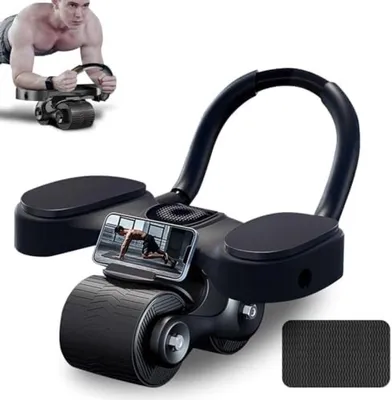 Produktbild von PolkaHome® Automatische Rebound Bauchrolle mit Doppelrädern und Ellbogenstütze für Core-Training, 31 x 26 x 11 cm, Schwarz