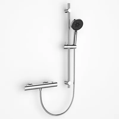 Obrázek produktu pro Sprchový systém s termostatem, chromovaný, 70 cm, nerezová sprchová tyč, ruční sprcha se 3 tryskami, hadice 1,5 m, držák
