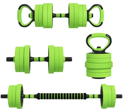 Produktbild von 4 in 1 Hanteln Set 20 kg verstellbare Kurzhantel & Langhantel Kettlebell Liegestützgriffe Grün