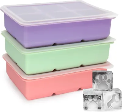 Produktbild von 3 Stück Eiswürfelform, Silikon Eiswürfelbehälter XL Mit Deckel, Stapelbar und Spülmaschinenfest Eiswürfelformen, Für Bier,WeinUnd Baby Snack Inklusiv