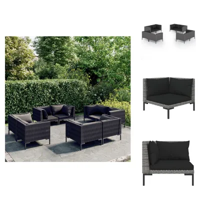 Productafbeelding van vidaXL 8-delige loungeset voor de tuin met kussens, van polyrotan, donkergrijs - Tuinmeubelsets