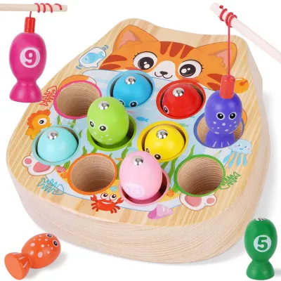 Productafbeelding van Omgoods - Montessori Speelgoed voor Kinderen - Houten Visspel en Magneetspel