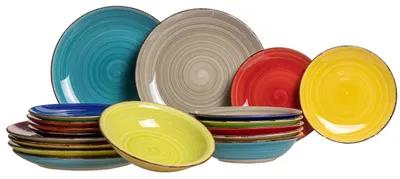 Produktbild von Studio Tavola Geschirrset Malaga - 18-teilig / 6 Personen - 6 Speiseteller, 6 Suppenteller und 6 Frühstücksteller