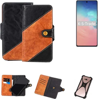 Produktbild von K-S-Trade Handyhülle Schutzhülle Bookstyle Case Wallet-Case kompatibel mit Samsung Galaxy S10 Lite Handy Cover Bumper Klapphülle schwarz hellbraun