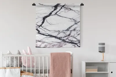 Produktbild von MuchoWow® Wandteppich Wandbehang Marmor - Weiß - Schwarz 90x90 cm Tapisserie Dekoration Wandtuch - Wandaufhänger