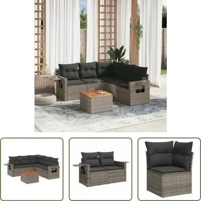 Image de The Living Store Ensemble de jardin canapé 6 pièces avec coussins Gris Poly Rattan