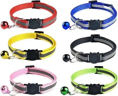 Image de Gilets réfléchissants pour chats domestiques, lot de 6, avec rabats de sécurité et clochettes.