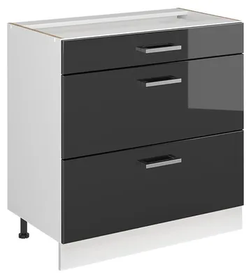 Imagen del producto de Mueble bajo de cocina Vicco R-Line Antracita alto brillo/Blanco 80 cm con 3 cajones sin encimera, Model 72327