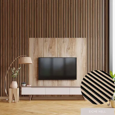 Produktbild von PROVISTON | 3D Wandpaneele Polystyrol | 120 x 2700 mm | Eiche Hell | Akustikpaneele | 15 St.