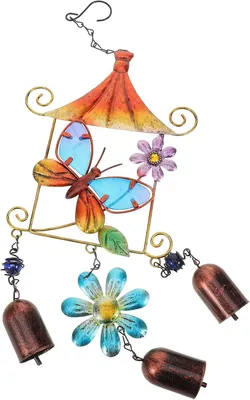 Produktbild von Metall-Windspiel Schmetterling mit Klang zum Aufhängen für Garten, Terrasse, Balkon und Auto, Edelstahldekoration 53x17cm für drinnen und draußen