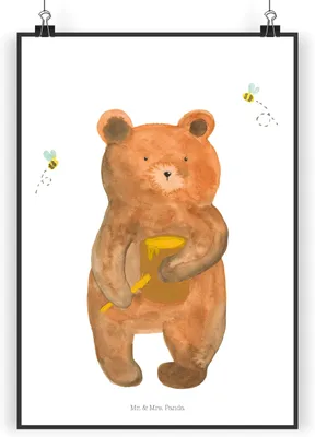Produktbild von Mr. & Mrs. Panda Bild Bär Honig DIN A5 - Weiß - Geschenk, drucke, wanddeko, kunstdruck poster, Verliebte, Plakat, Teddy, Liebe, Partner