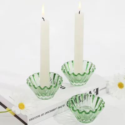 Produktbild von HofferRuffer Glas Kerzenhalter 3er Set Grün Stabkerzenständer