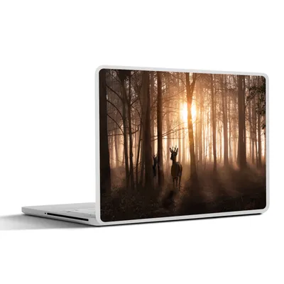 Produktbild von MuchoWow® Laptop Aufkleber Sticker Cover Wald - Hirsche - Sonne - Bäume - Winter - Natur - Tiere 25x18 cm - Laptop-Deko