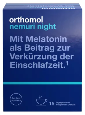 Zdjęcie produktu dla Orthomol Nemuri noc - na skrócenie czasu potrzebnego na zaśnięcie - gorący napój z melatoniną i ekstraktem z chmielu - granulki, 15 porcji dziennych