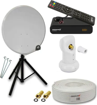 Produktbild von PremiumX Camping SAT Anlage 60cm Antenne Single LNB Kabel Stativ Receiver