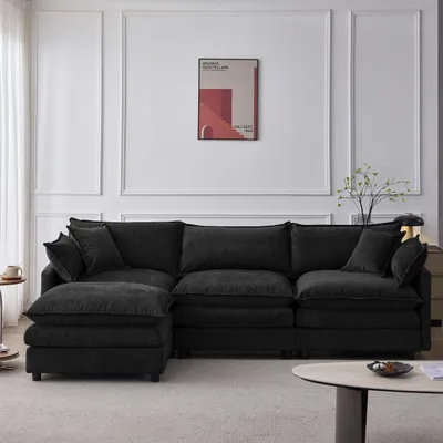 Productafbeelding van Hoekbank - 267 x 154 x 85 cm, zwart, chenille, comfortabele bekleding, veelzijdig gebruik, geschikt voor woonkamers en gastenkamers
