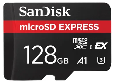 Produktbild von SanDisk Express, 128 GB, MicroSDXC, UHS-I, 880 MB/s, 480 MB/s, Class 3 (U3)