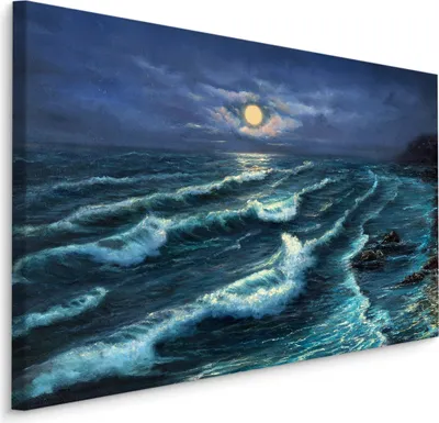 Produktbild von Fabelhafte Canvas LEINWAND BILDER 40x30 cm XXL Kunstdruck Meer Wellen Nacht Mond