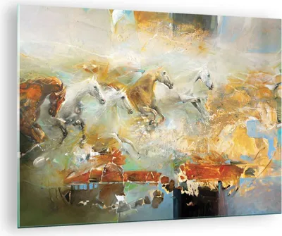 Produktbild von Bilder auf glas - Einteilig - Pferde Galopp Modern - 70x50cm - Glasbilder - Wandbilder - Bilder - zum Aufhängen bereit - Wanddekoration aus Glas - Glas Bilder - Wandbild auf Glas - GAA70x50-4506