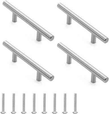 Obrázok produktu pre Uniqoos® Sada 4 kusov nerezových úchytiek na nábytok, 127 mm (priemer otvoru 76 mm), brúsená strieborná farba – T-drážkové úchytky pre skrine a zásuvky