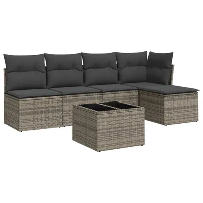 Produktbild von vidaXL 6-tlg. Garten-Sofagarnitur mit Kissen Grau Poly Rattan
