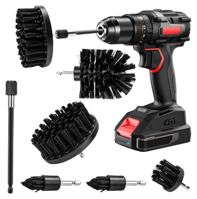 6 Aufsteckbürsten für Akkuschrauber, Nylon, Reinigung, Felgen, Badewanne