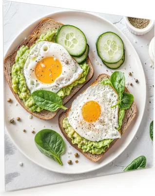 Produktbild von Küchenrückwand Spritzschutz Glas mit Motiv Brot und Avocado 40 x 40 cm