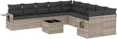 Produktbild von vidaXL 11-tlg. Garten-Sofagarnitur mit Kissen Hellgrau Poly Rattan