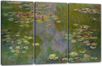 Produktbild von Leinwandbild 3-teilig (120x80cm): Claude Monet - Seerosen (1919), echter Holz-Keilrahmen inkl. Aufhänger, handgefertigt in Deutschland