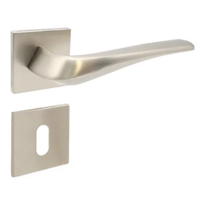 Produktbild von DOMINO Türgriff Drückergarnitur BB - Buntbart Set | Türklinke für Zimmertür, Bürotür, Kellertür & Innentür | aus Aluminium | Satin Nickel | ADEL-QR SN