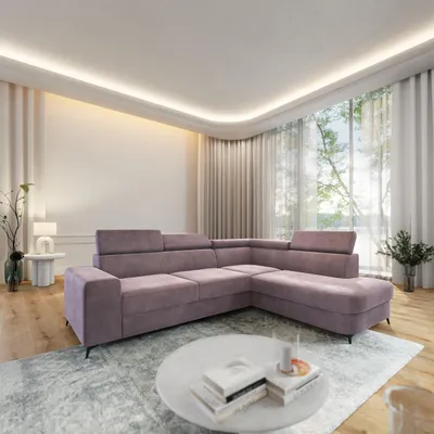 Produktbild von Masseno Ecksofa ALVORO R-S mit Schlaffunktion L-Form, Sofa mit Bettkasten, Wohnzimmersofa, Couch, Soffa, Bettsofa, Couchgarnitur- Lila, MONOLITH 62