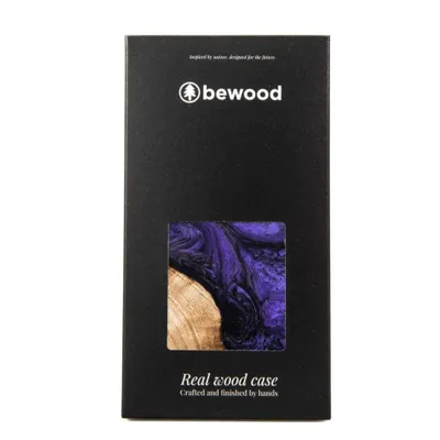 Image de Bewood Unique Magsafe Violet Wood and Resin Case for Iphone 14 - Violet et noir