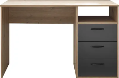 Produktbild von Jugendzimmer Schreibtisch 120 cm Breite in Eiche mit graphit, 3 Schubladen & offenem Fach - LESINA-78