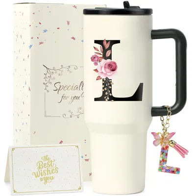 Isolierflasche 1200 ml mit Strohhalm, Edelstahl, Blumenmuster