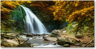 Produktbild von Tulup® Leinwandbild - 140x70 cm - Wandkunst - Drucke auf Leinwand - Leinwanddruck  - Landschaften - Gelb - Wasserfall Wald
