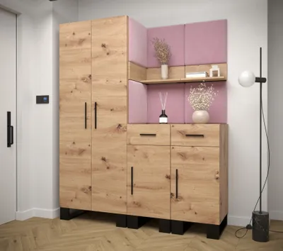 Obrázek produktu pro Předsíňová sestava RUMIE 7 - dub artisan, růžové panely