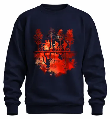 Obrázok produktu pre Detská mikina Upside Down Bicycles Forest Monster Horror 80s Retro Uni mikina, Navy, M