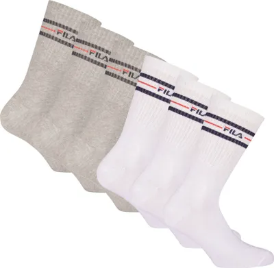 Produktbild von FILA Unisex Socken, 6er Pack - Strümpfe, Street, Lifesyle, Sport (2x 3 Paar) Grau/Weiß 43-46