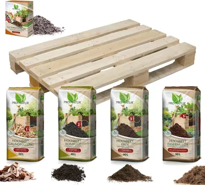 Produktbild von Hochbeet Erde Set - 400 l Grundfüllung & Kompost & Erde + 50 l Fasermulch + Dünger