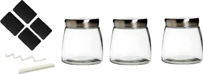 Produktbild von 3 Stück runde Vorratsgläser aus Glas, 1 L, 12 cm Ø, 14 cm Höhe, luftdicht mit Edelstahldeckel