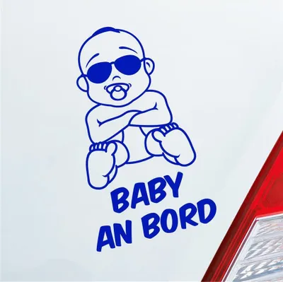 Produktbild von Auto Aufkleber Baby an Bord on Tour Junge mit Sonnenbrille 17x17 cm Dunkelblau Sticker Heckscheibenaufkleber