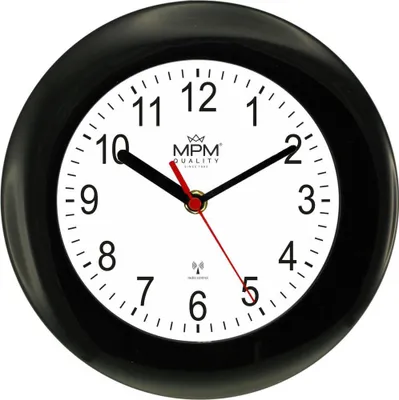 Obrázek produktu pro MPM-Quality Isabelle – Nástěnné kulaté hodiny plastové, rádiem řízené, černé, průměr 25 cm, arabské číslice, quartz strojek