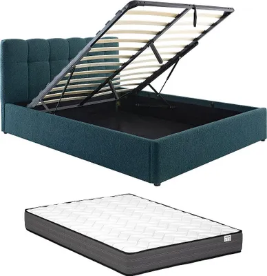 Produktbild von Bett mit Box 140 x 190 cm - Bukla - Meeresblau + Matratze - MAZIRI