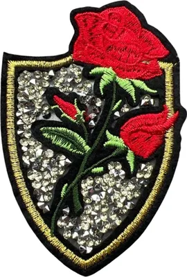 Produktbild von Emblem-Aufnäher mit Rosen-Blumen-Strasssteinen zum Aufbügeln