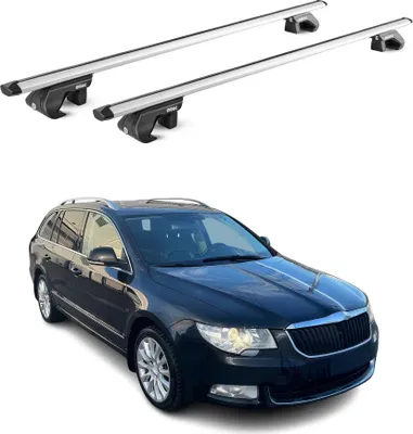 Produktbild von Dachträger Grundtäger für Skoda Superb Kombi 2008-2023 90kg Alu Silber 2 tlg ABE